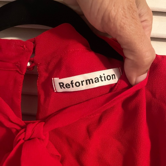 Reformation Red Ruffled Dress with Mandarin Collar - Picture 2 of 4